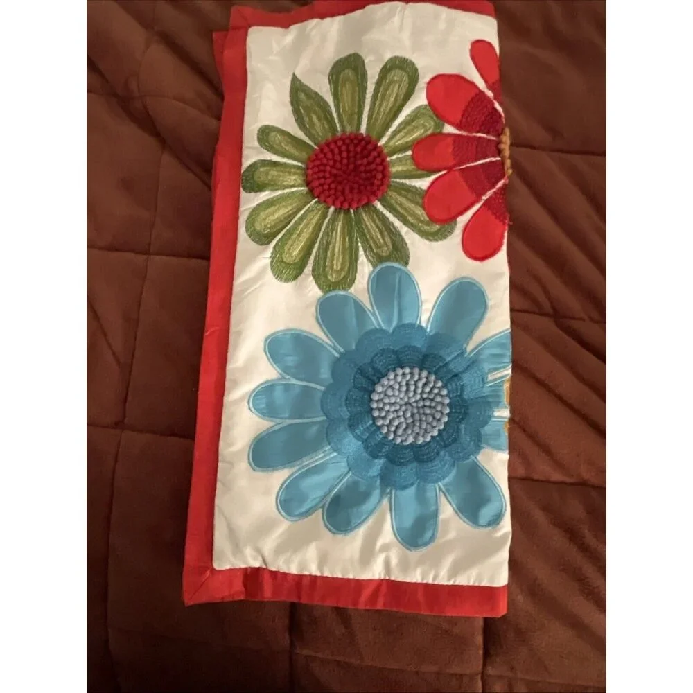 Pier 1 Embroidered Floral Appliqué Case Only Red‎ Blue Green Yellow 18X 18 Satin